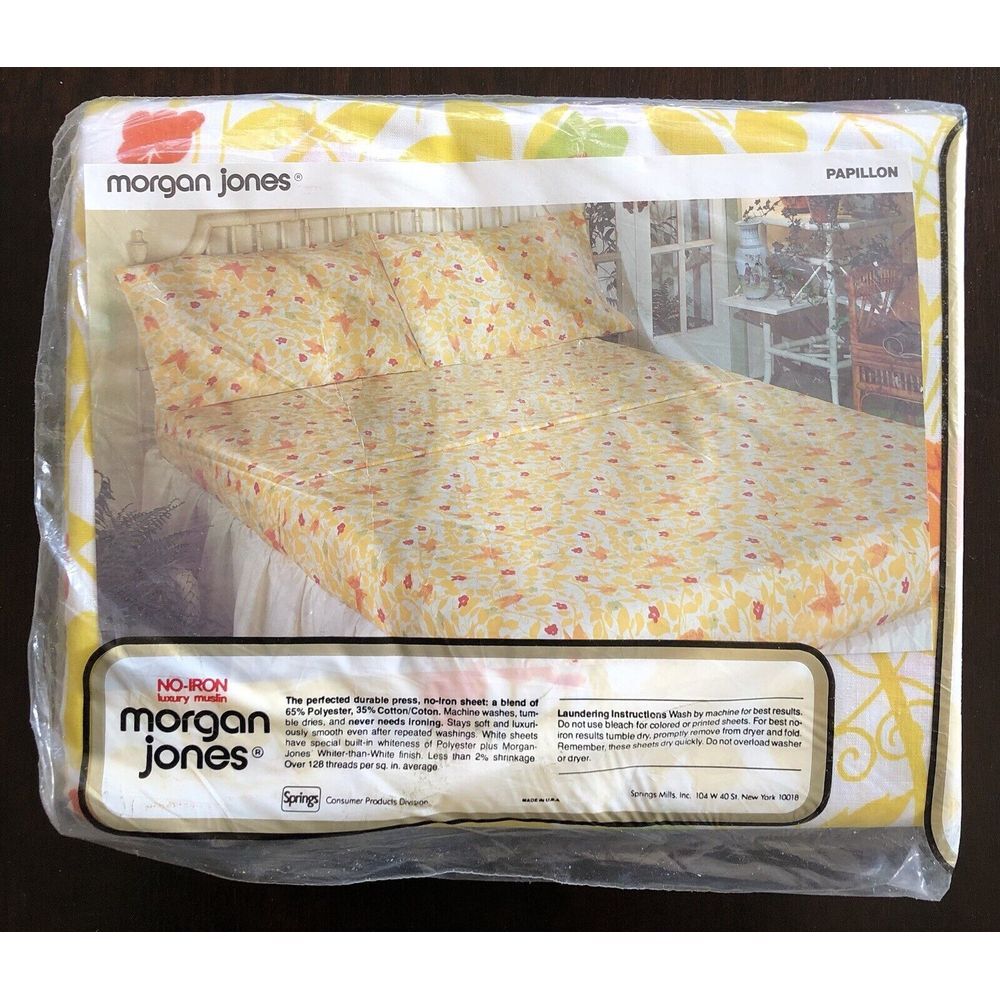 1 Vintage NOS Morgan Jones TWIN Flat Sheet NWOT Original Pkg Yellow Orange White